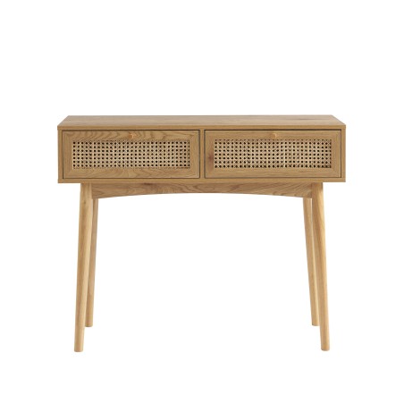 Console INES effet chêne et cannage rotin 100cm
