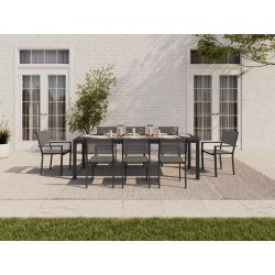 Ensemble repas DINA gris foncé 8 places en aluminium avec table extensible