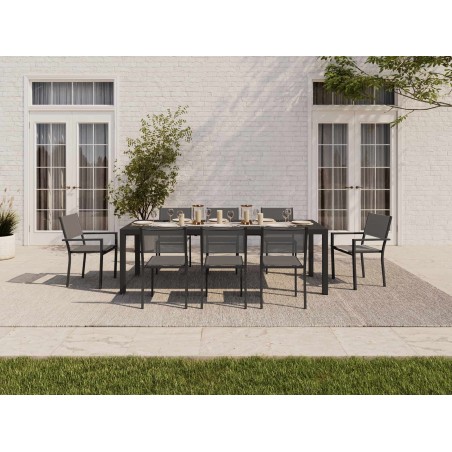 Ensemble repas DINA gris foncé 8 places en aluminium avec table extensible