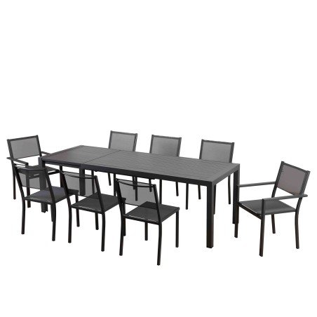 Ensemble repas DINA gris foncé 8 places en aluminium avec table extensible