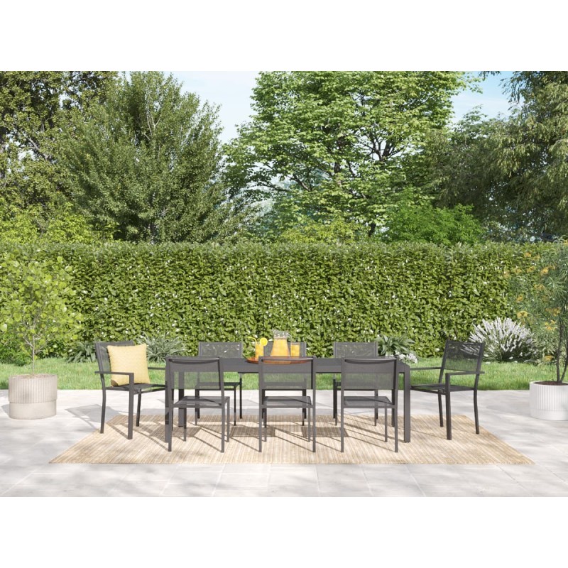 Ensemble repas DINA gris foncé 8 places en aluminium avec table extensible