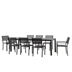 Ensemble repas DINA gris foncé 8 places en aluminium avec table extensible