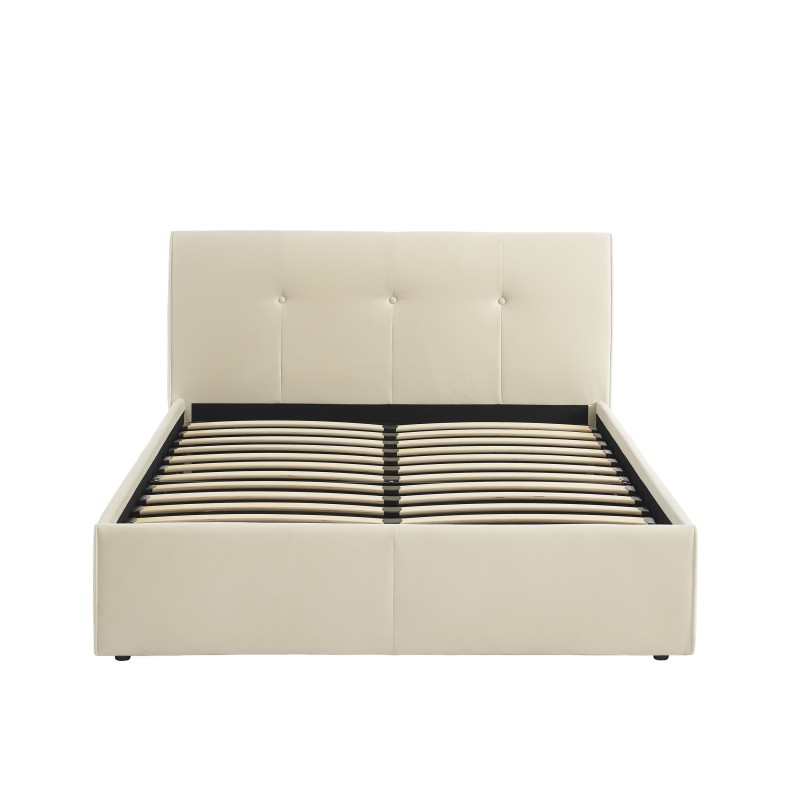 Lit coffre SEGURO velours beige 140x190 sommier inclus