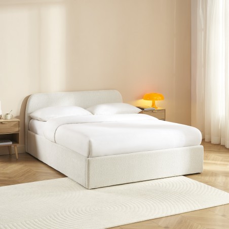Lit coffre GELA tissu chenille blanc 140x190 sommier inclus