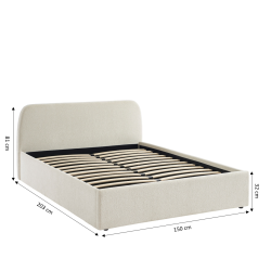 Lit coffre GELA tissu chenille blanc 140x190 sommier inclus