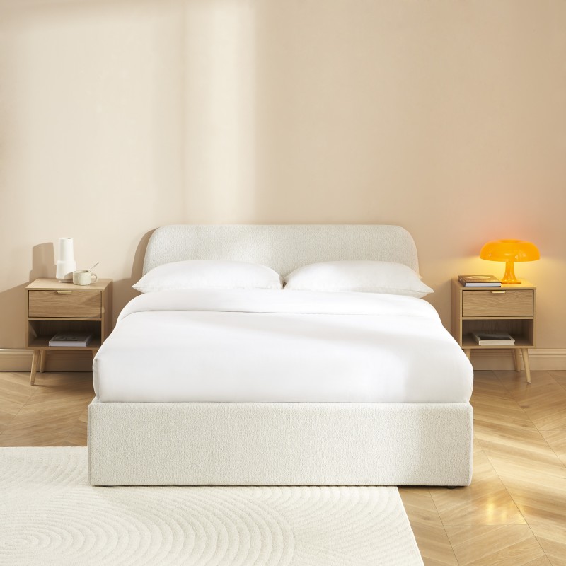 Lit coffre GELA tissu chenille blanc 140x190 sommier inclus