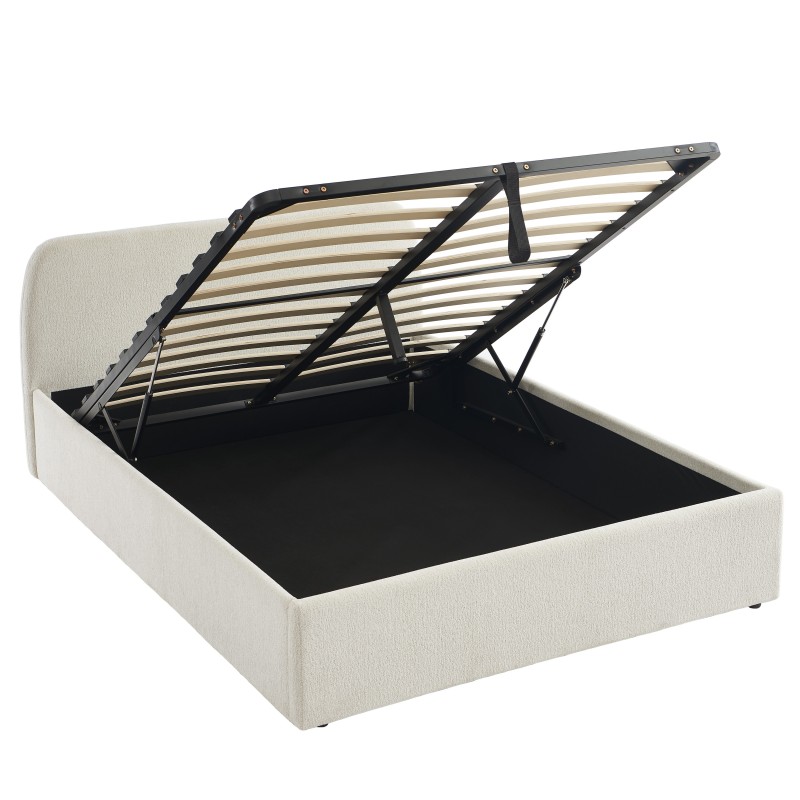 Lit coffre GELA tissu chenille blanc 140x190 sommier inclus