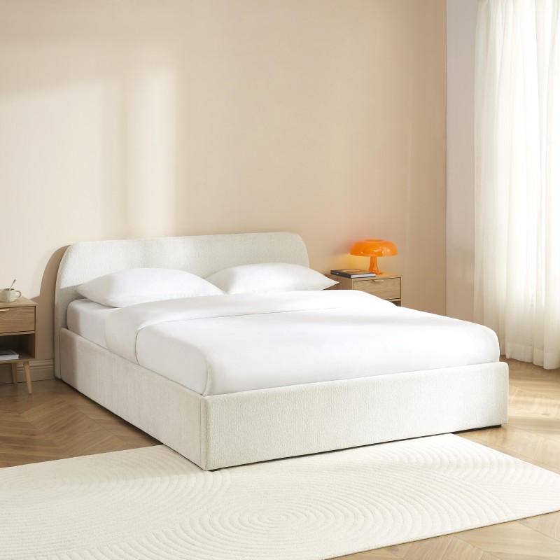 Lit coffre GELA tissu chenille blanc 160x200 sommier inclus