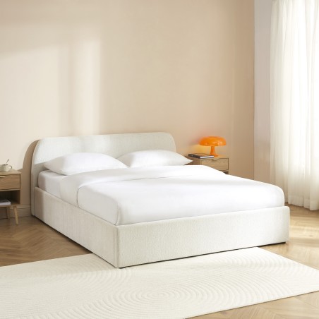 Lit coffre GELA tissu chenille blanc 160x200 sommier inclus