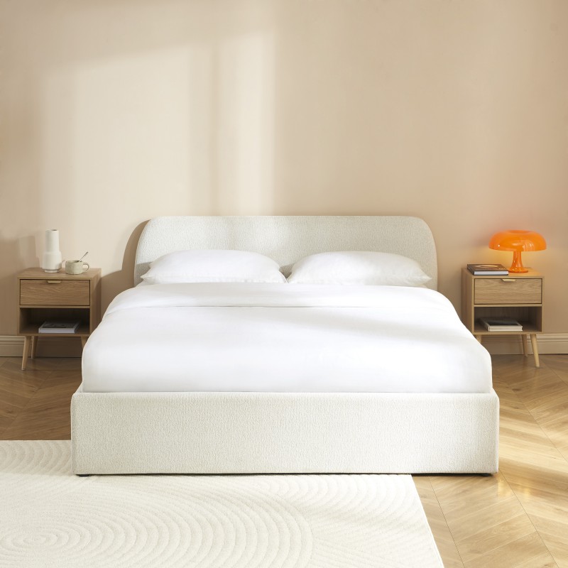 Lit coffre GELA tissu chenille blanc 160x200 sommier inclus