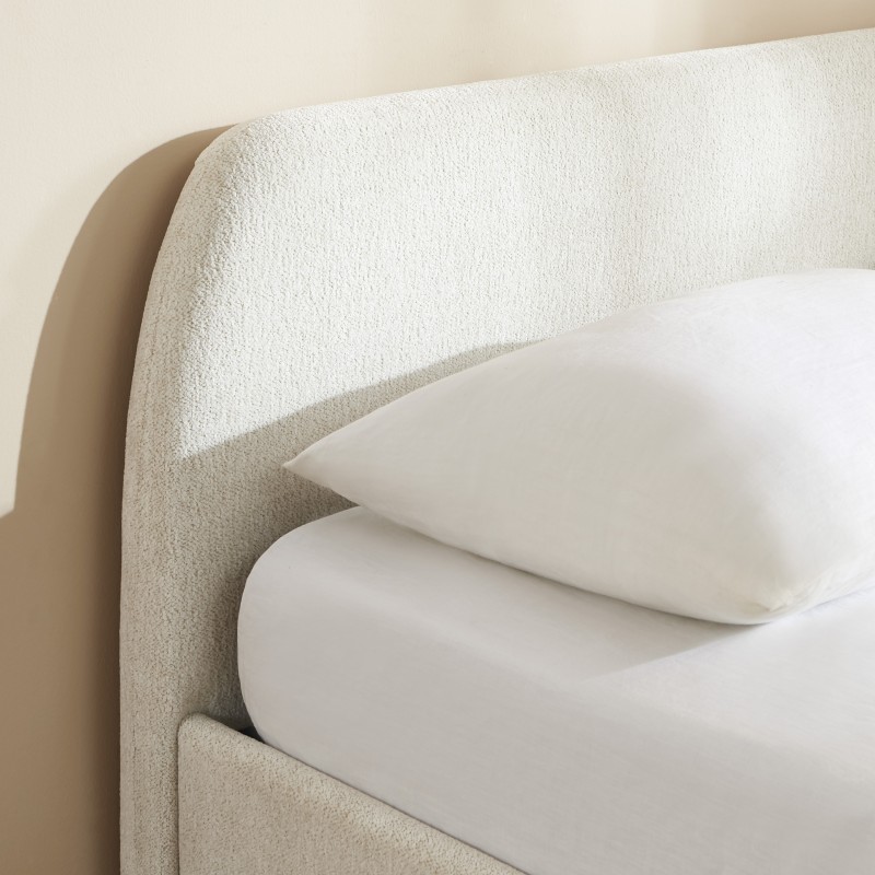 Lit coffre GELA tissu chenille blanc 160x200 sommier inclus
