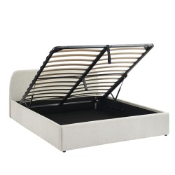 Lit coffre GELA tissu chenille blanc 160x200 sommier inclus