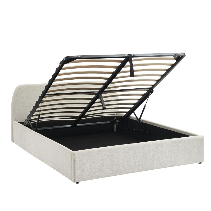 Lit coffre GELA tissu chenille blanc 160x200 sommier inclus