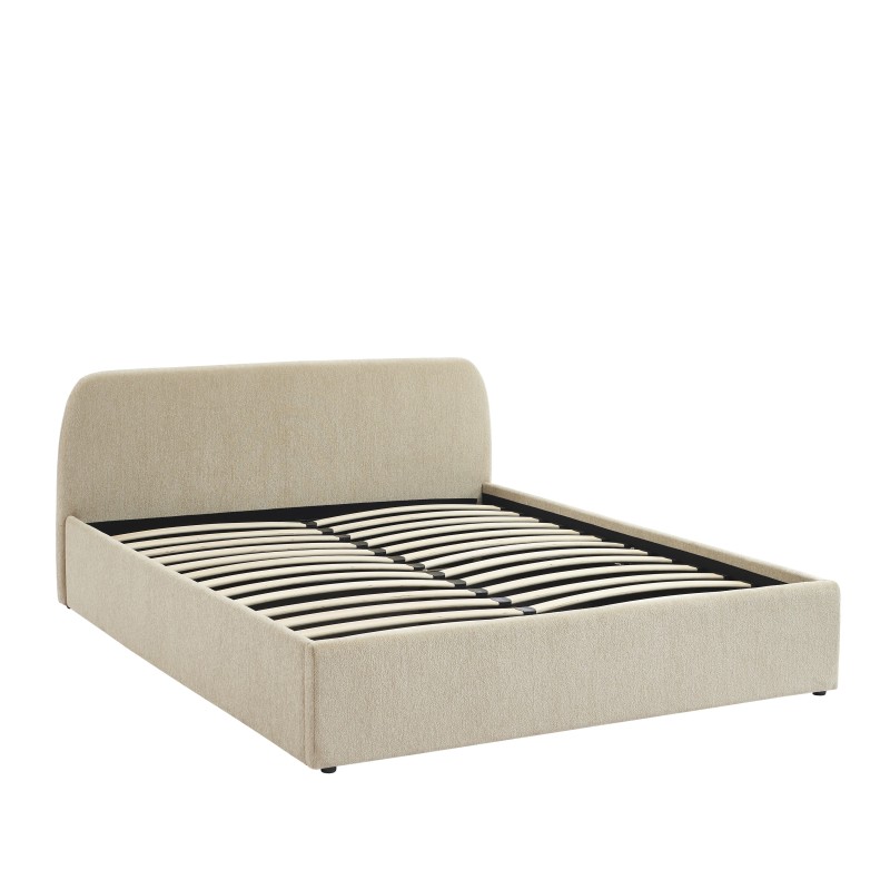 Lit coffre GELA tissu chenille grege 160x200 sommier inclus
