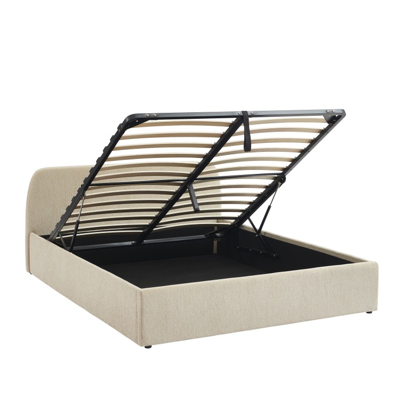 Lit coffre GELA tissu chenille grege 160x200 sommier inclus