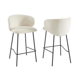Lot de 2 tabourets CASSIE tissu chenille écru et pieds métal noir