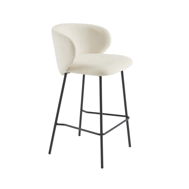 Lot de 2 tabourets CASSIE tissu chenille écru et pieds métal noir