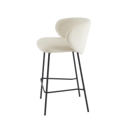 Lot de 2 tabourets CASSIE tissu chenille écru et pieds métal noir