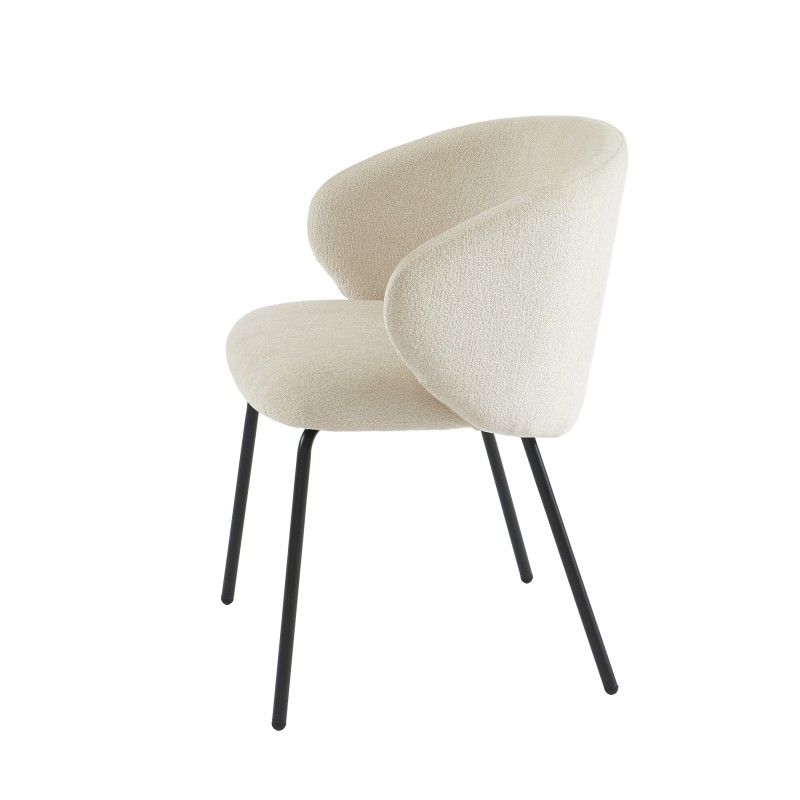 Lot de 2 chaises CASSIE tissu chenille écru et pieds métal noir