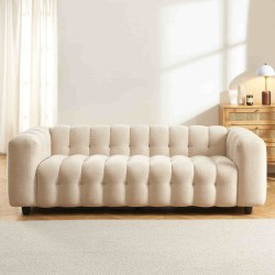 Canapé droit TOBI en tissu beige fixe 3 places