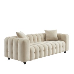 Canapé droit TOBI en tissu beige fixe 3 places