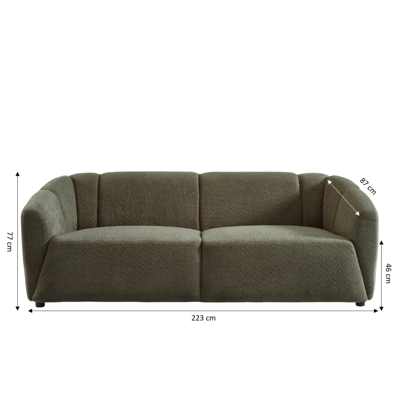 Canapé droit JOE en tissu bouclette vert fixe 3 places