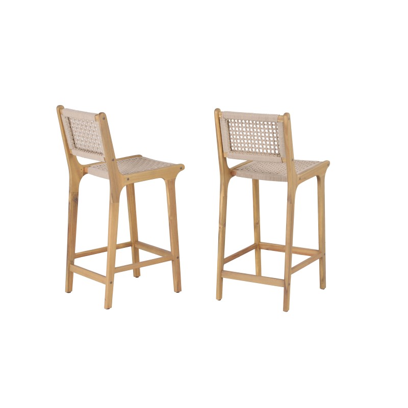 Lot de 2 tabourets de bar KUTA en corde hauteur d'assise 76 cm