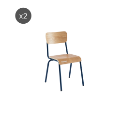 Lot de 2 chaises PANTONE bleu nuit et placage frêne pieds métal