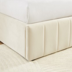 Lit coffre SIMI velours beige 140x190 sommier inclus