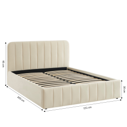 Lit coffre SIMI velours beige 140x190 sommier inclus
