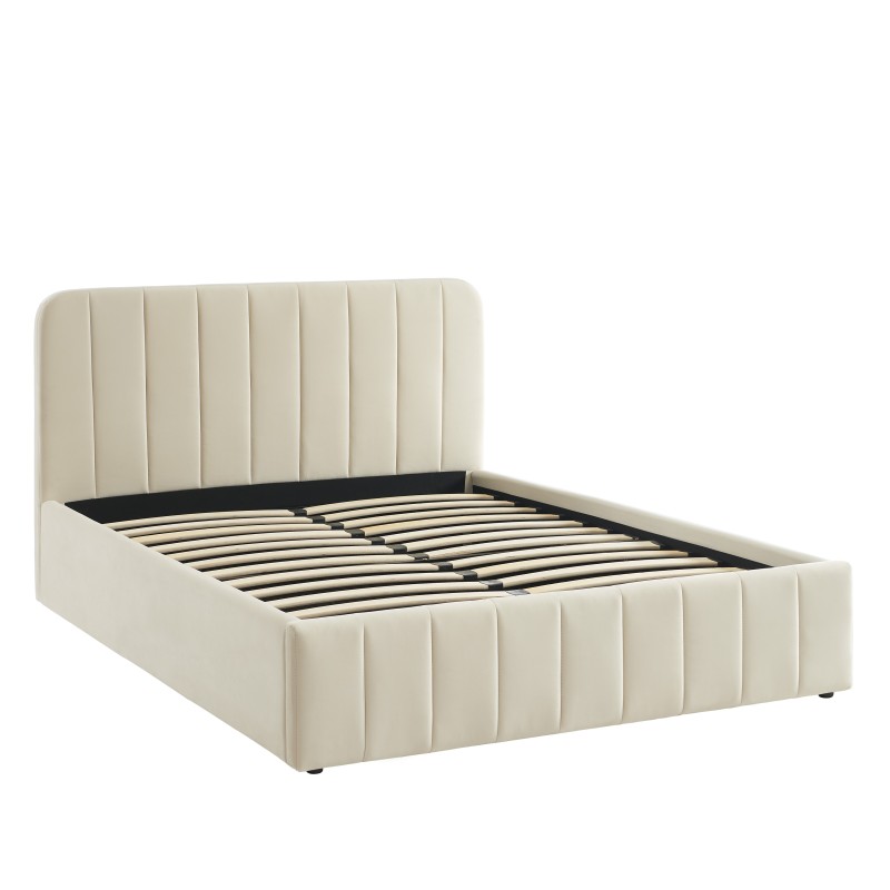 Lit coffre SIMI velours beige 140x190 sommier inclus