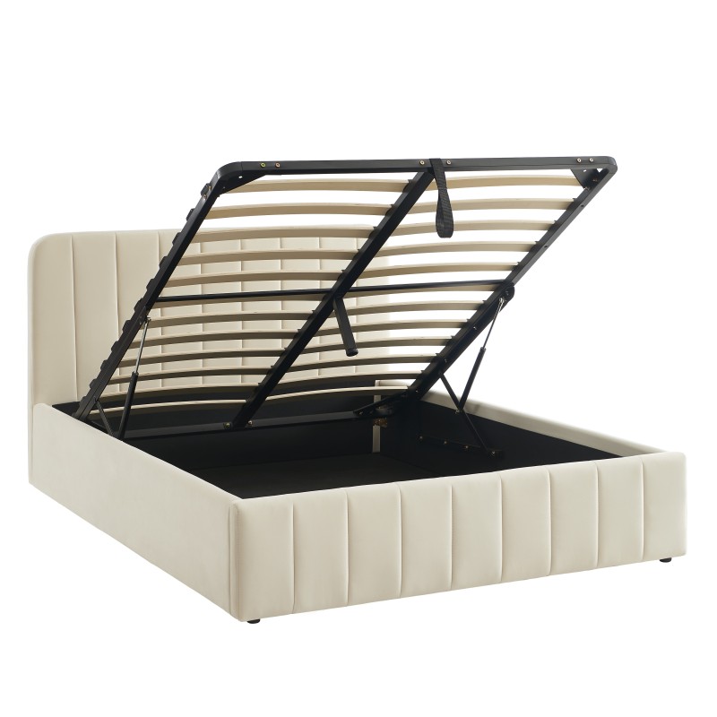 Lit coffre SIMI velours beige 140x190 sommier inclus
