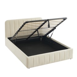 Lit coffre SIMI velours beige 140x190 sommier inclus