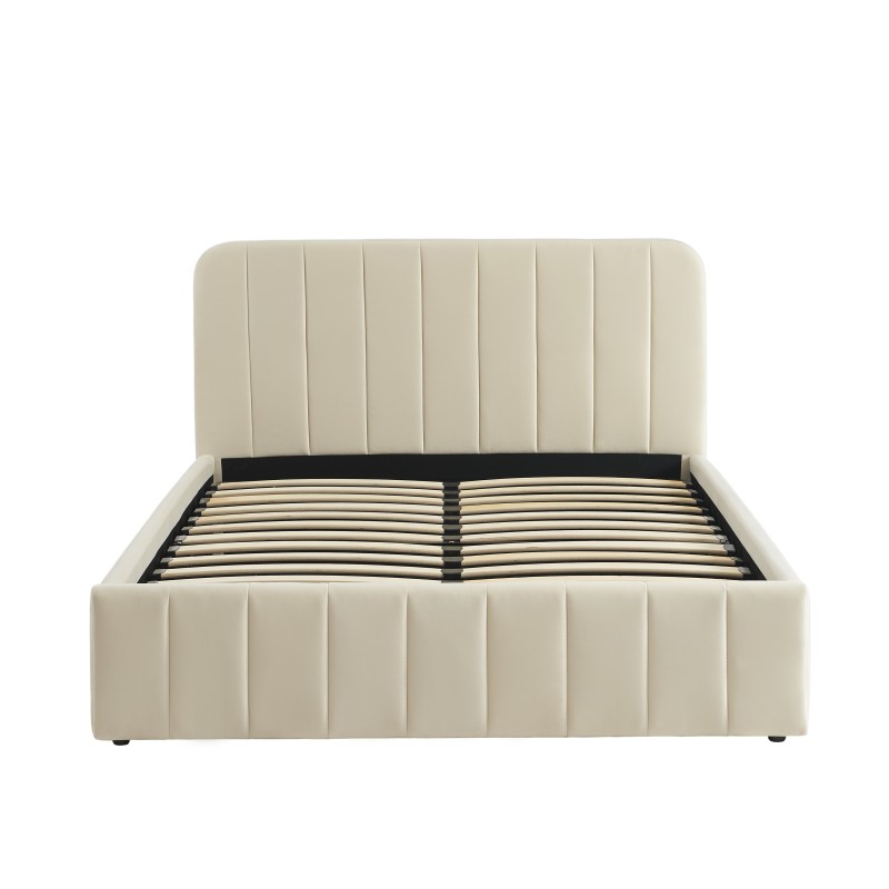 Lit coffre SIMI velours beige 140x190 sommier inclus