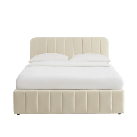 Lit coffre SIMI velours beige 140x190 sommier inclus