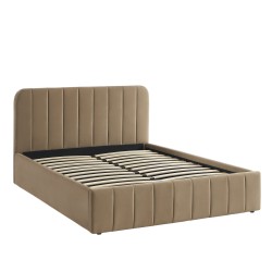Lit coffre SIMI velours marron 140x190 sommier inclus