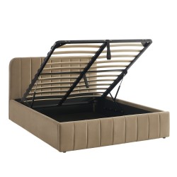Lit coffre SIMI velours marron 140x190 sommier inclus