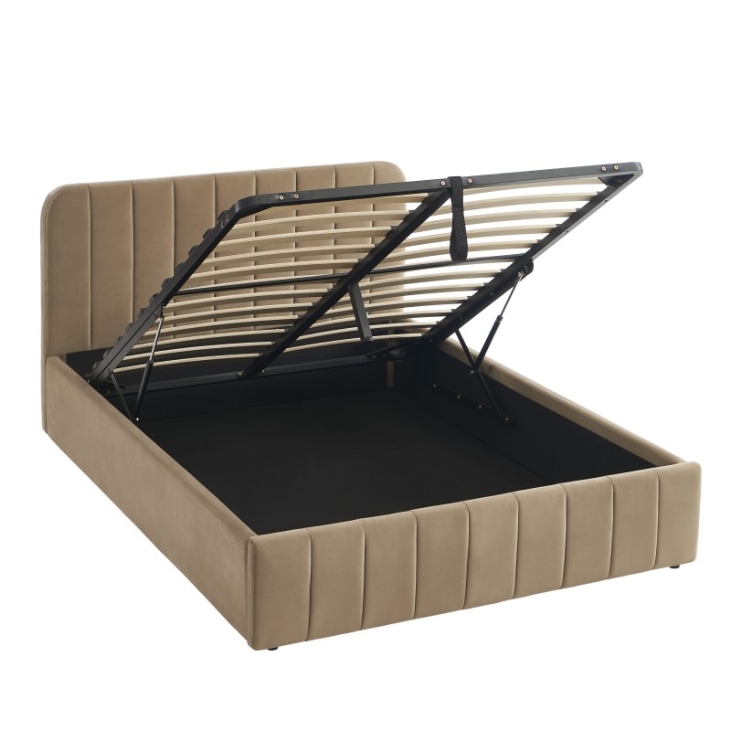Lit coffre SIMI velours marron 140x190 sommier inclus