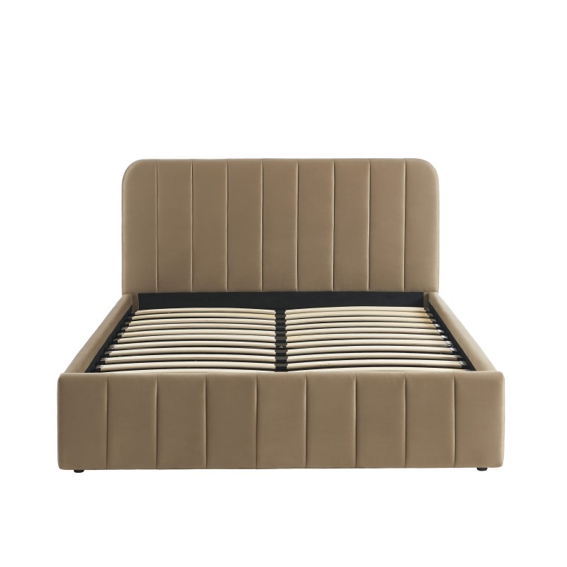 Lit coffre SIMI velours marron 140x190 sommier inclus