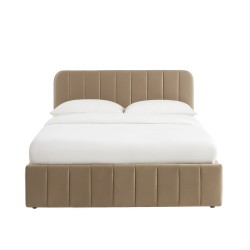 Lit coffre SIMI velours marron 140x190 sommier inclus