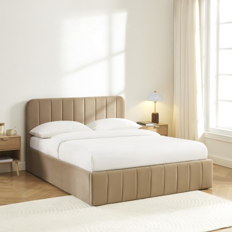 Lit coffre SIMI velours marron 140x190 sommier inclus