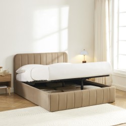Lit coffre SIMI velours marron 140x190 sommier inclus