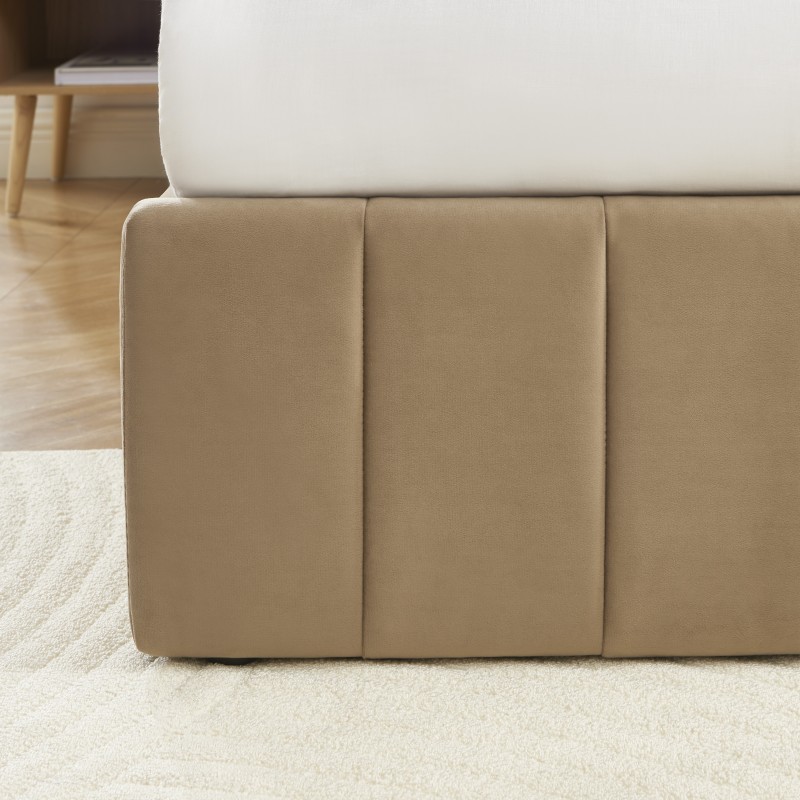 Lit coffre SIMI velours marron 140x190 sommier inclus