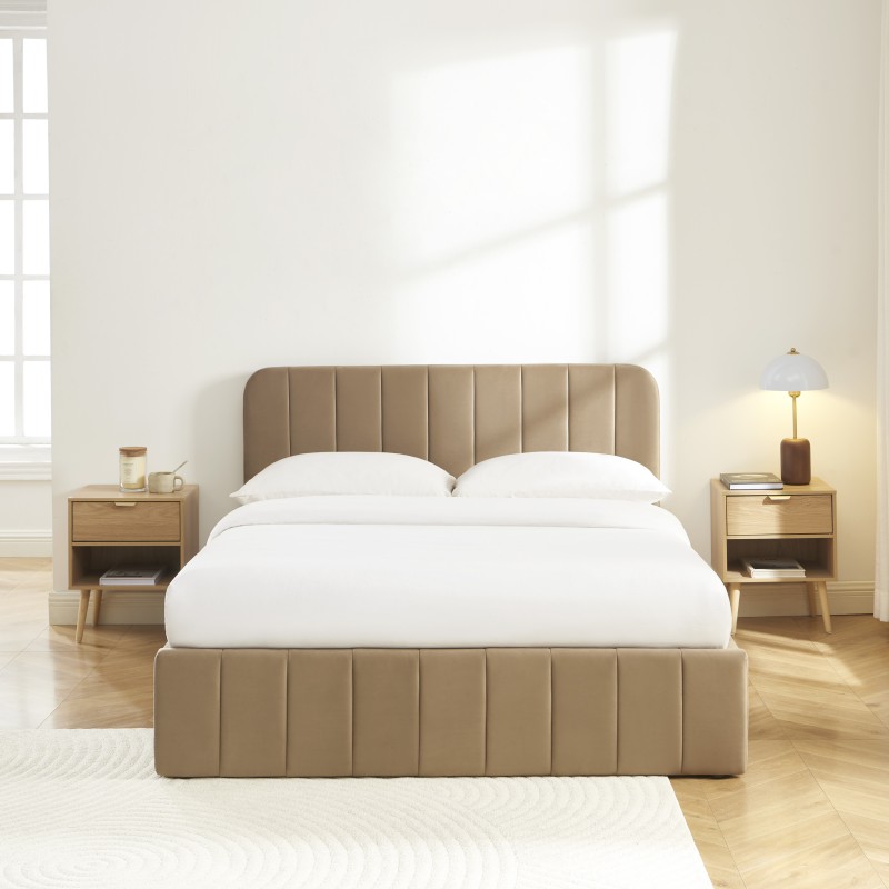 Lit coffre SIMI velours marron 140x190 sommier inclus