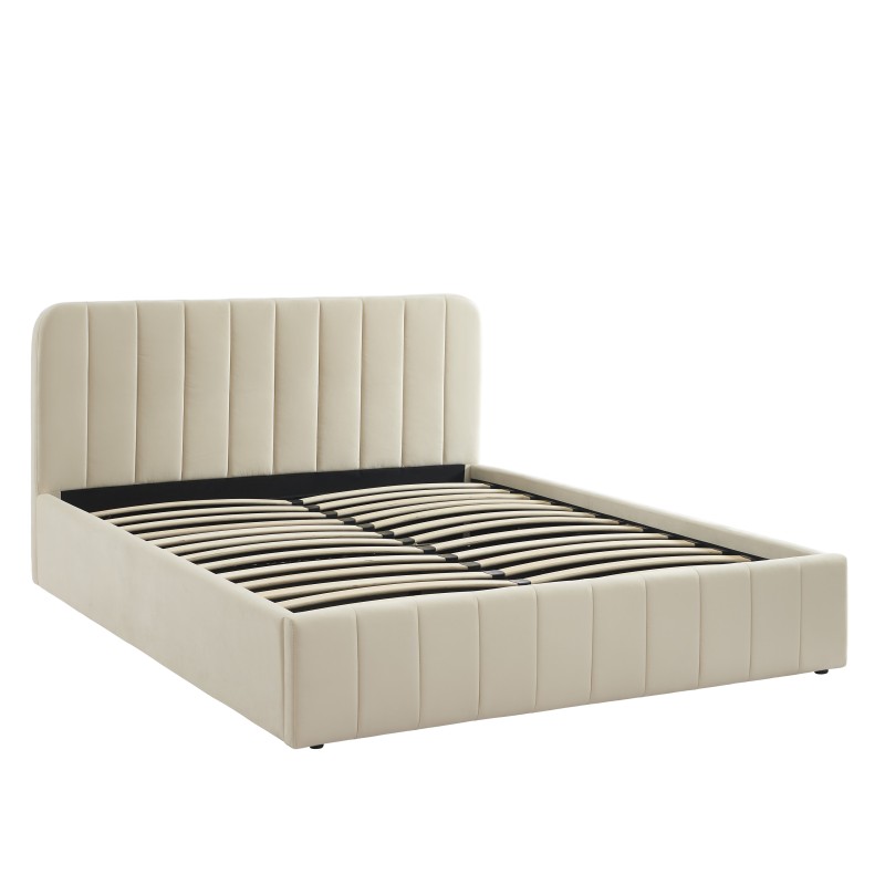 Lit coffre SIMI velours beige 160x200 sommier inclus