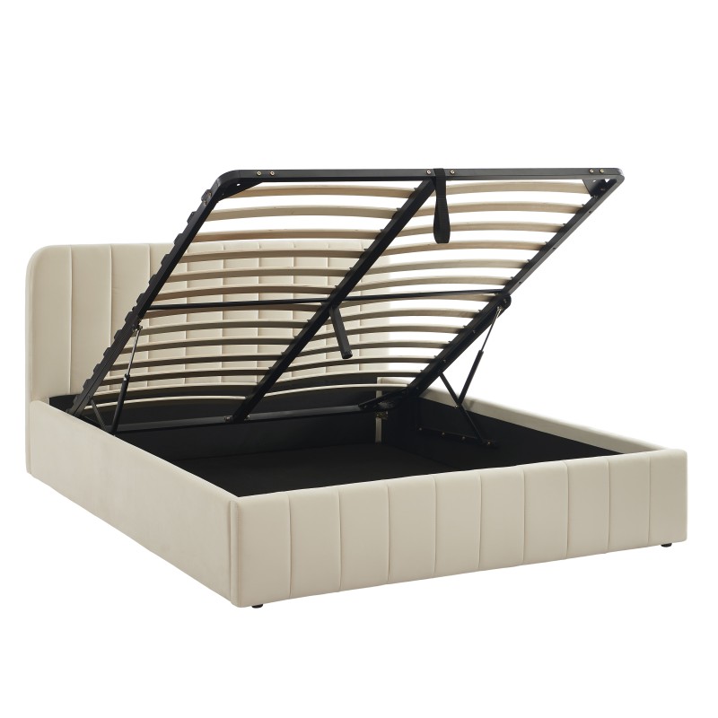 Lit coffre SIMI velours beige 160x200 sommier inclus