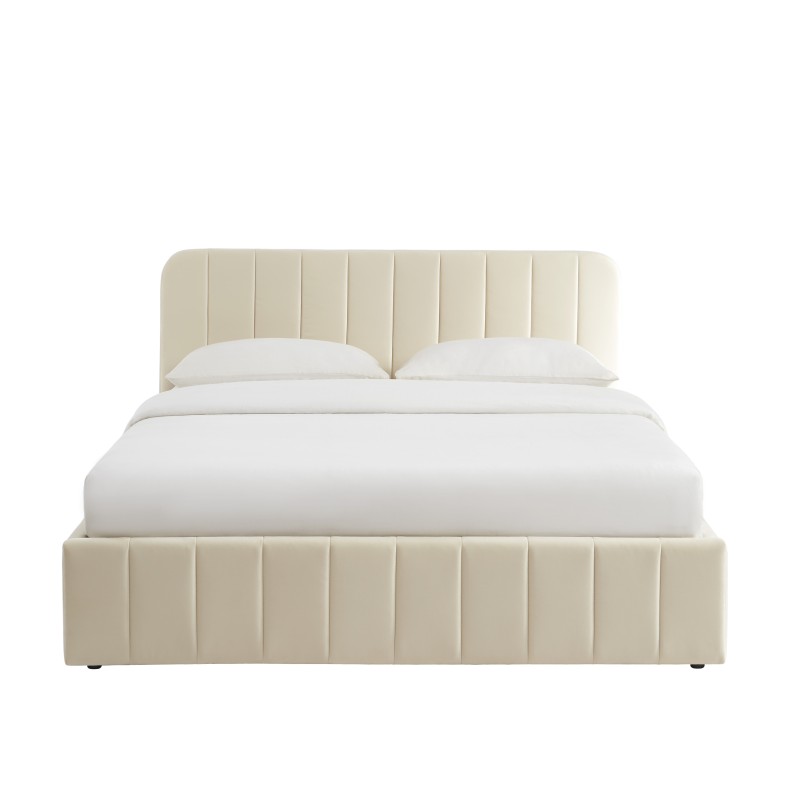Lit coffre SIMI velours beige 160x200 sommier inclus