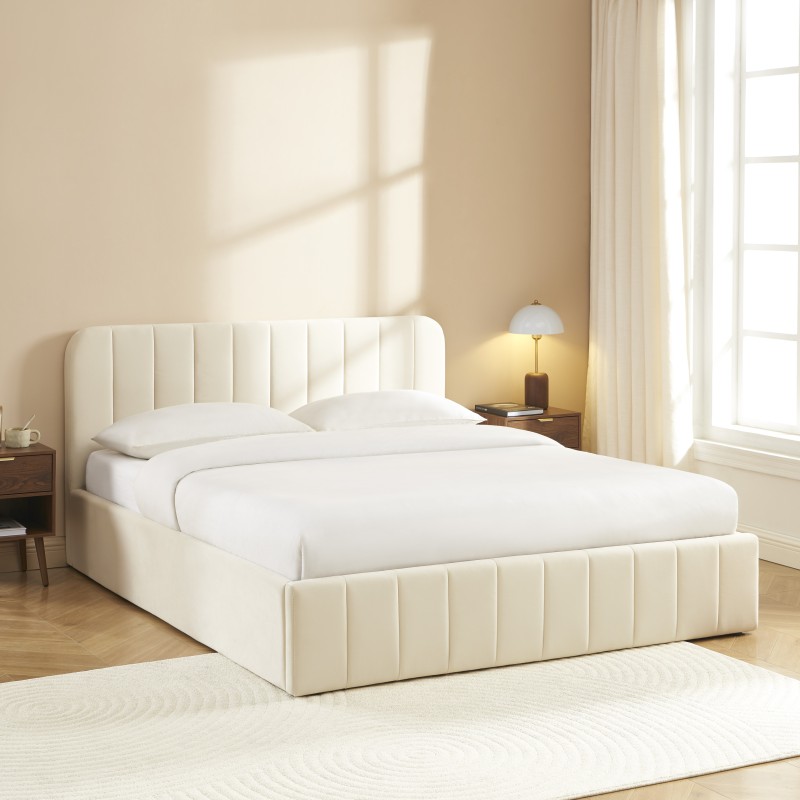 Lit coffre SIMI velours beige 160x200 sommier inclus