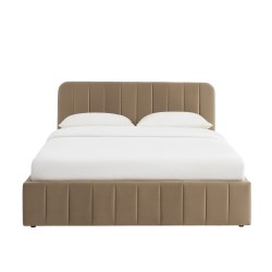 Lit coffre SIMI velours marron 160x200 sommier inclus