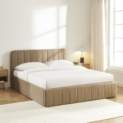 Lit coffre SIMI velours marron 160x200 sommier inclus
